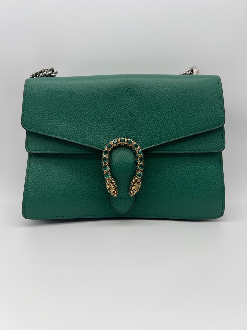 Gucci Dionysus Green Leather Shoulder Bag with Serpent Head Closure